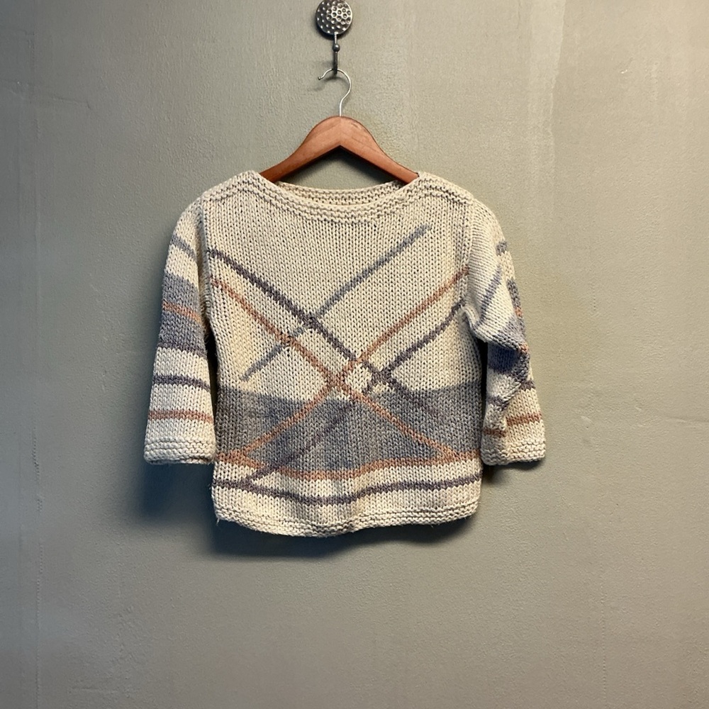 Cozy Knit Crew Neck Sweater - Cream and Gray